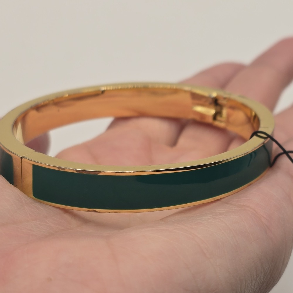 Talbots Green Enamel Hinged Bangle Bracelet Gold Tone Clamp Signed - Picture 7 of 15
